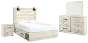 Cambeck Queen Panel Bed With Storage, Dresser, Mirror and Nightstand