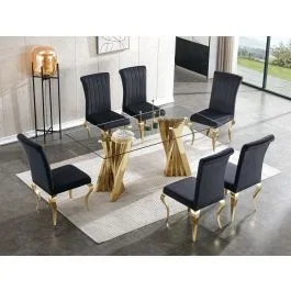 Camron Glass Top Gold Dining Table