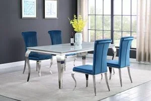 Carone 5-piece 81-inch Rectangular White Glass Dining Set Teal
