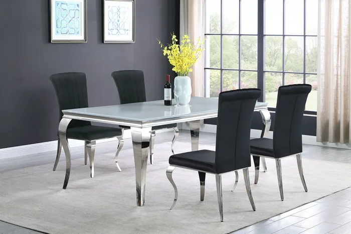 Carone 81-inch Rectangular White Glass Dining Set Black