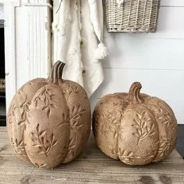 Carved Leaf Pattern Decorative Pumpkin Set of 2