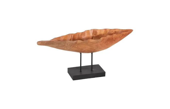 Carved Leaf Sculpture on Stand, Mahogany