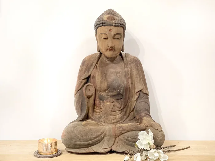 Carved Painted Antique Seated Buddha