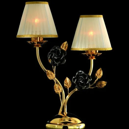 Cast Brass Table Lamp With Ceramic Flowers