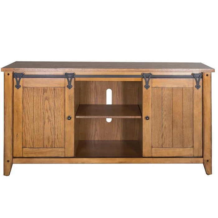 Casual 2-Door Media TV Console – Oak