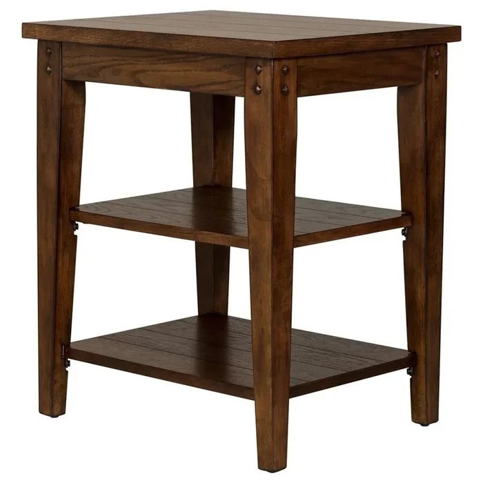 Casual Tiered Table with Open Shelves – Rustic Brown Oak