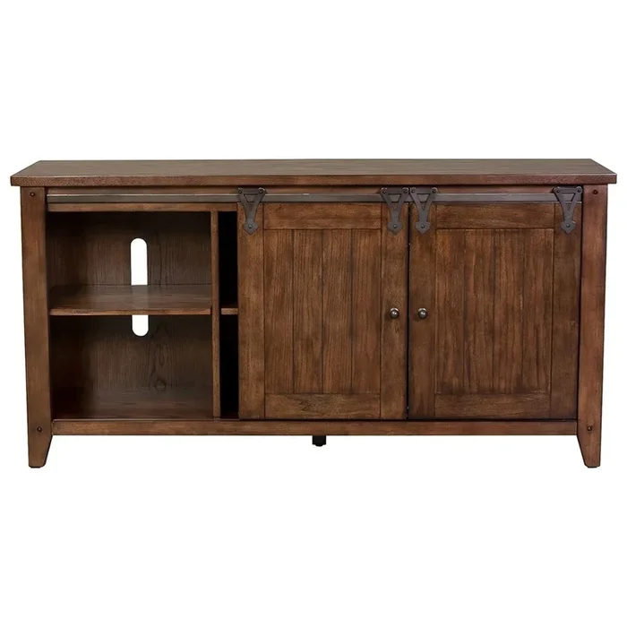 Casual Two-Door Media TV Console – Rustic Brown Oak