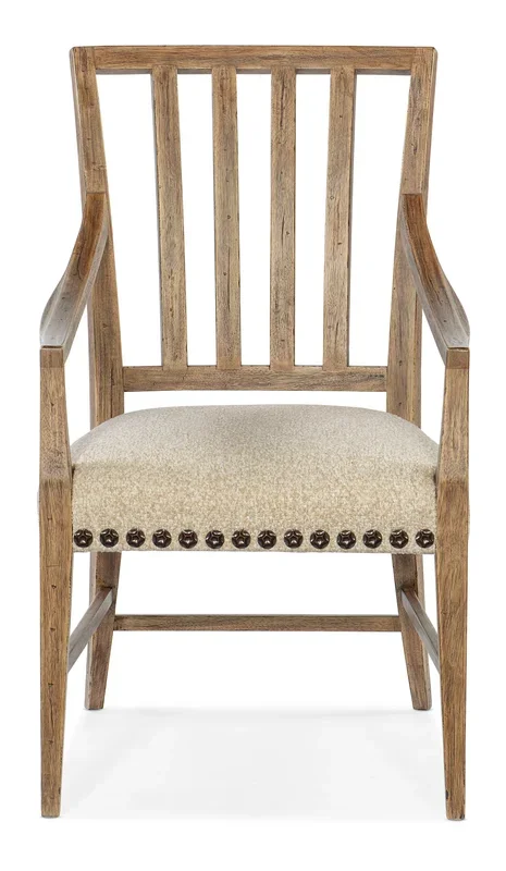 Casual Vintage Natural Arm Chair with Upholstered Cushion