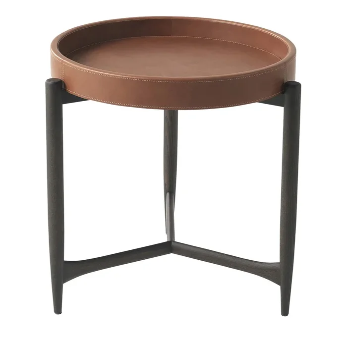 Chambers Tan Leather And Smokey Gray Wood Side Table
