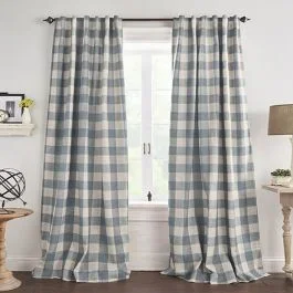 Chambray Buffalo Check Room Darkening Curtain Panel Set of 2 52×95