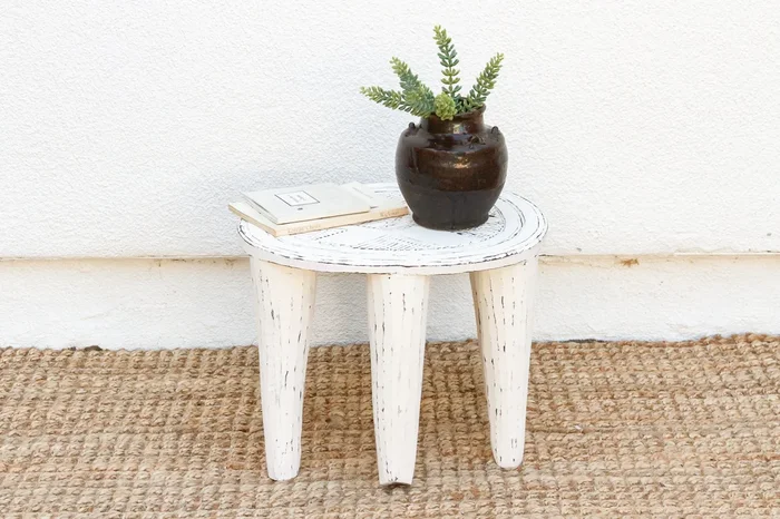 Charming Whitewash African Stool (Trade)
