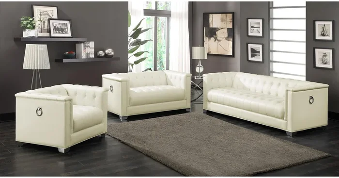 Chaviano 3-piece Upholstered Track Arm Sofa Set Pearl White