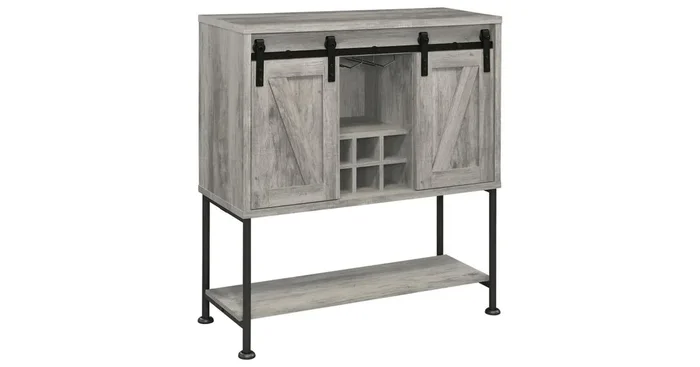 Claremont Sliding Door Home Bar Wine Cabinet Grey Driftwood