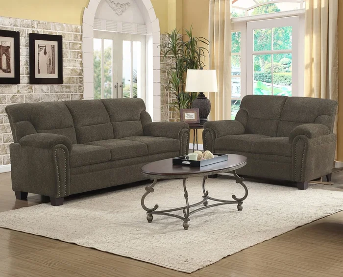 Clementine Upholstered Padded Arm Sofa Set Brown