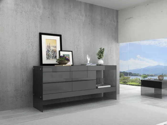 Cloud Buffet in Grey High Gloss 176971-HG-B-G By J&M