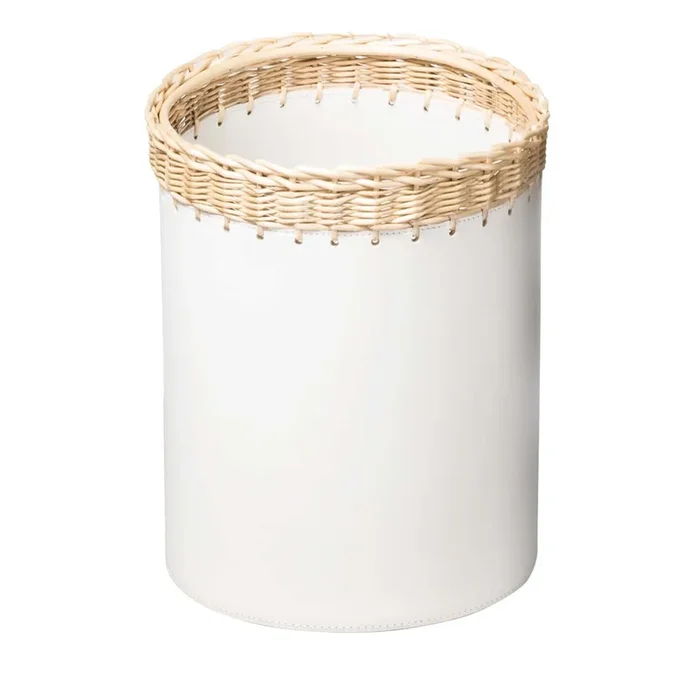 Como Round Bin in White Leather
