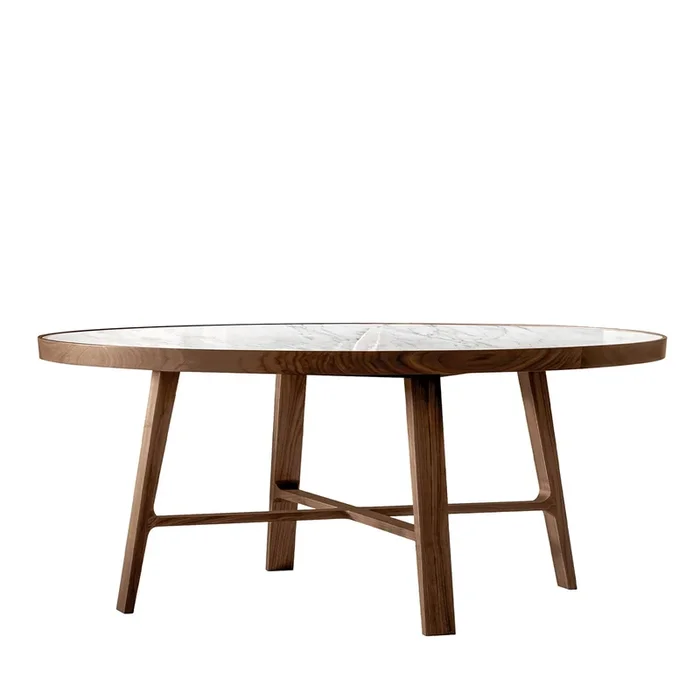 Compass Round Michelangelo marble & Walnut Dining Table by Giuseppe Bavuso