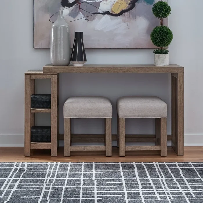 Contemporary 3-pc. Console Table Set w/Upholstered Stools