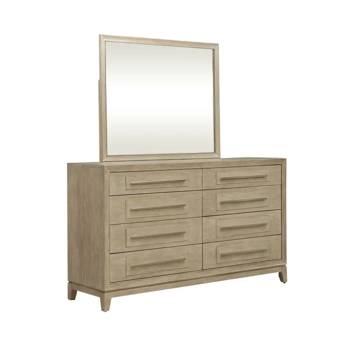 Contemporary 8-Drawer Dresser and Mirror with Felt-Lined Top Drawers