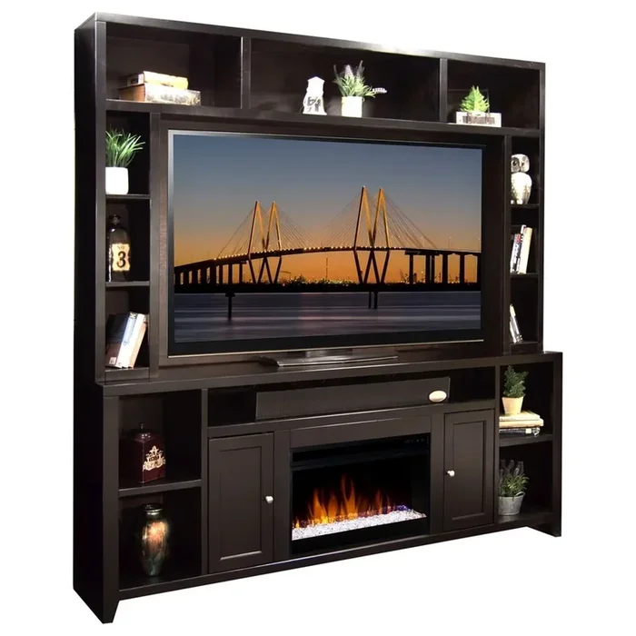 Contemporary 84″ Fireplace Console & Hutch Entertainment Center