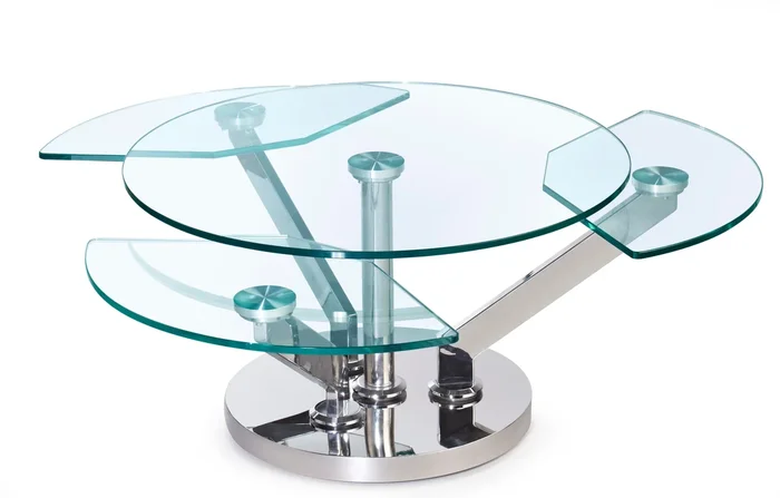 Contemporary Cocktail Table w/ Glass Top & Motion Shelves