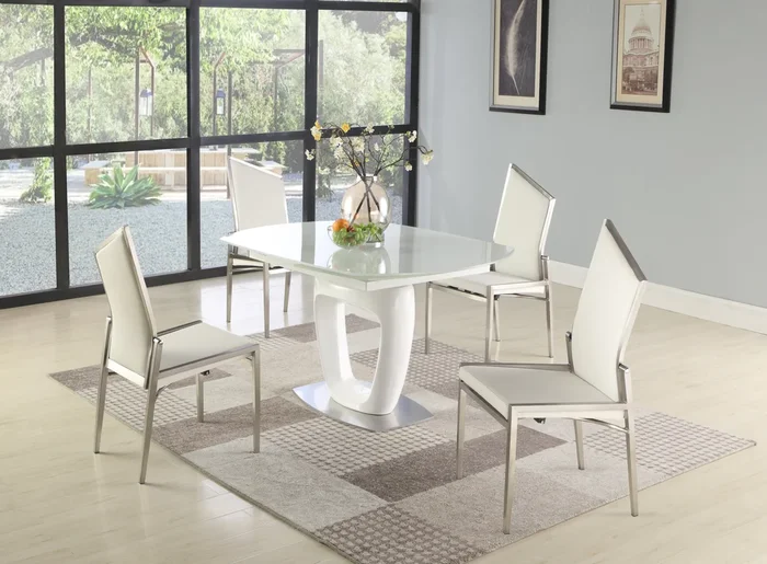 Contemporary Dining Set w/ Extendable Starphire Glass Table & 4 Motion-Back Side Chairs
