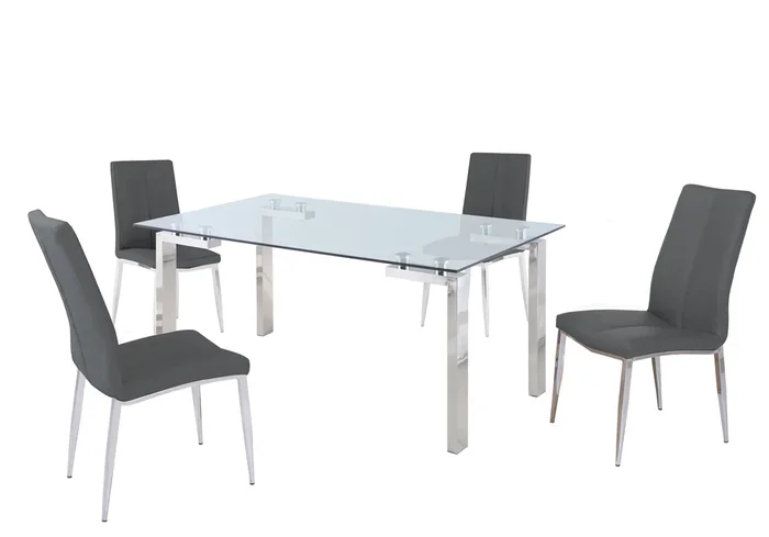 Contemporary Dining Set w/ Glass Table & Upholstered Chairs