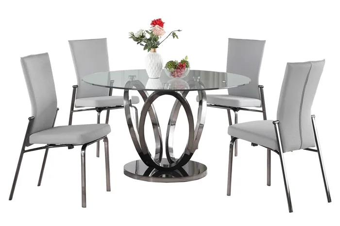 Contemporary Dining Set w/ Glass Top Table & Motion-back Chairs