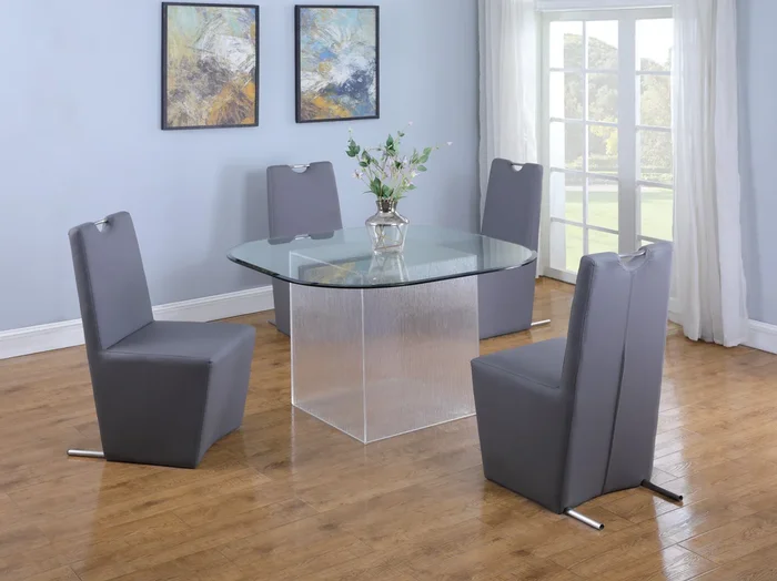 Contemporary Dining Set w/ Surfboard Glass Table & Chairs