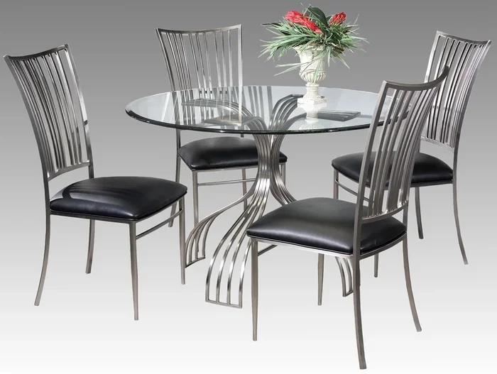 Contemporary Dining Set with Round Glass Table & Curved Back Chairs