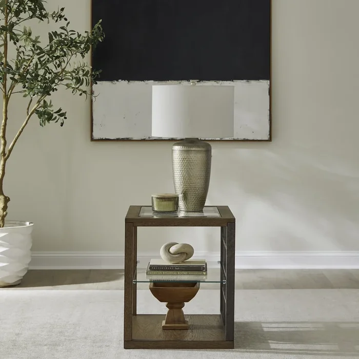 Contemporary End Table with Floating Glass Shelf