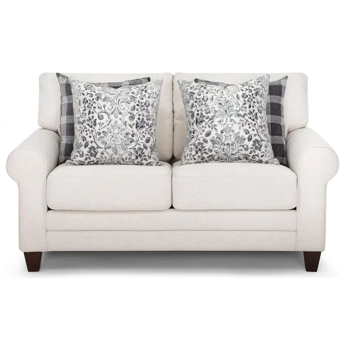 Contemporary Stationary Loveseat with Rolled Arms