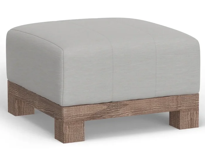 Contemporary Upholstered Square Ottoman with Exposed Wooden Base
