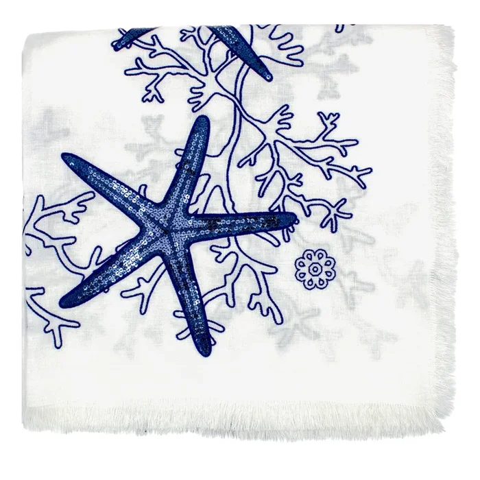 Corallo Blu Rectangular White Tablecoth