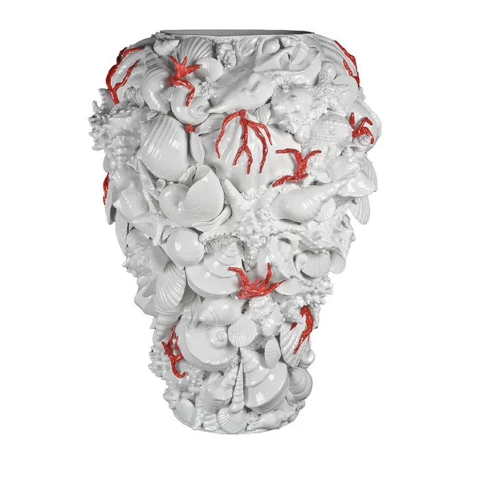 Corinto White & Coral Vase by Antonio Fullin