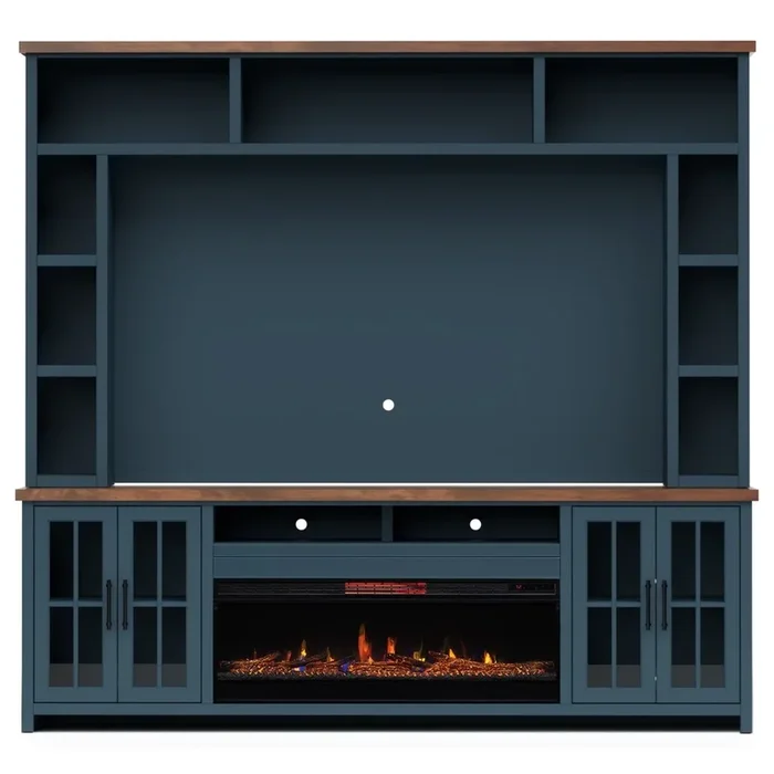 Cottage Fireplace Entertainment Wall Unit with Wire Management