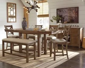 Counter Height Dining Table and 4 Barstools and Bench With Storage