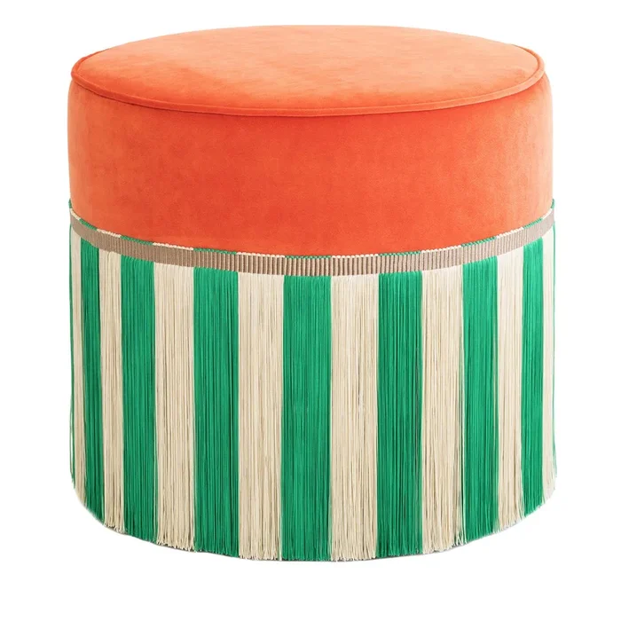 Couture Geometric Riga Large Orange & Green Ottoman