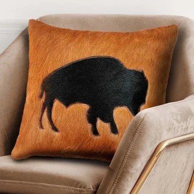 Cowhide Black Bison Pillow – Medium