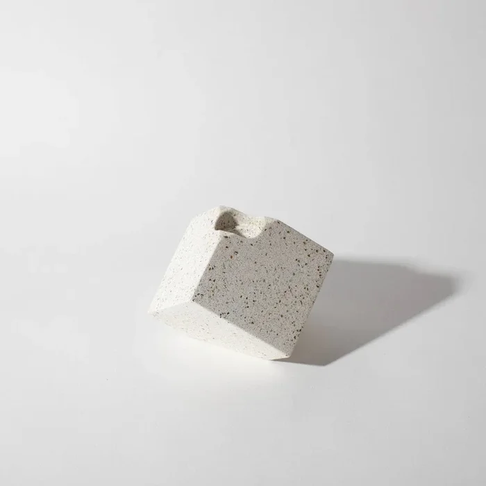 Cube Candlestick Holder in White Terrazzo