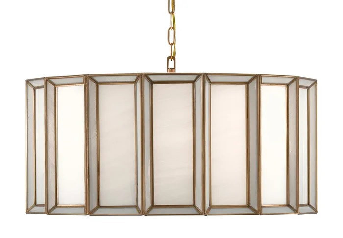 Currey and Company Daze Large Pendant – Antique Brass/White