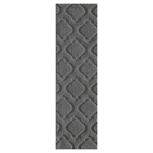 (D458) Jardel Grey Tufted Runner with Non-Slip Back, 2×7