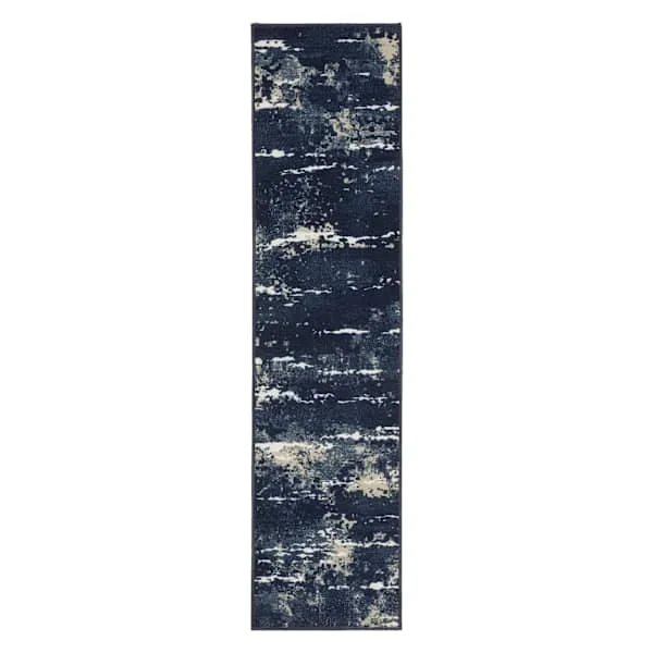 (D627) Andover Navy Blue Abstract Runner, 2×7