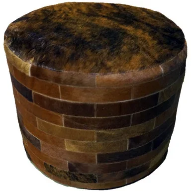 Dark Brown Round Cowhide Ottoman – 24 Inch