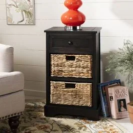 Dark Pine Side Table With Baskets