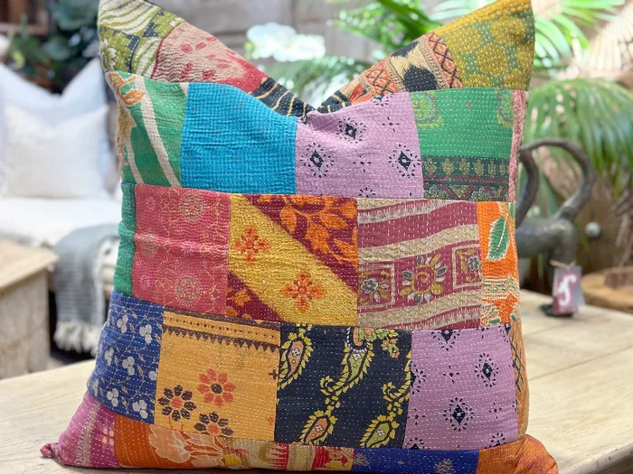 Deeba Large Boho Kantha Euro Sham Pillow Cover