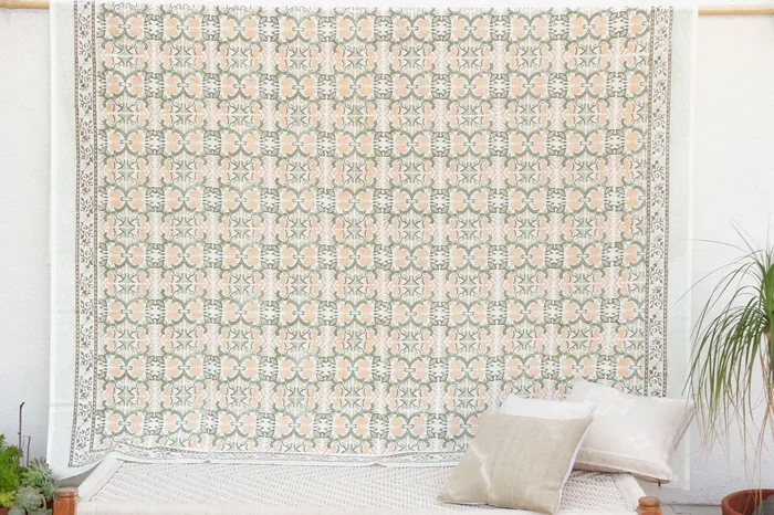 Desert Oasis, Hand Blockprint Cotton Coverlet (Trade)