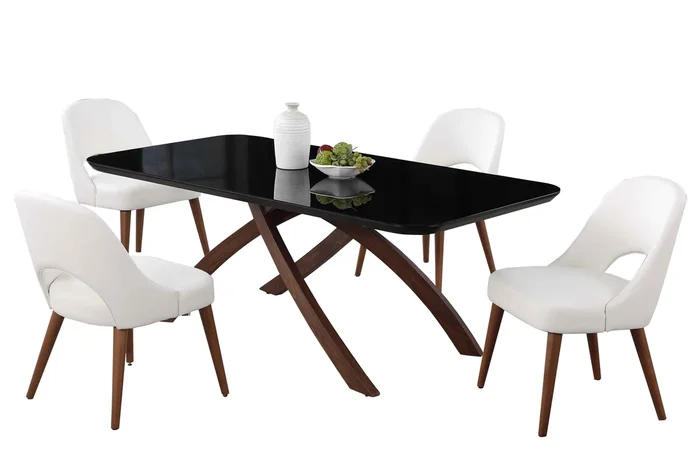 Dining Set w/ Black Glass Table & Open Back Chairs