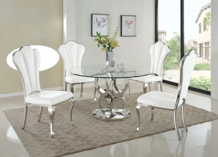 Dining Set w/ Glass Table Top & 4 Shell-back Side Chairs