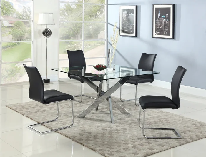Dining Set w/ Glass Top Table & 4 Cantilever Side Chairs